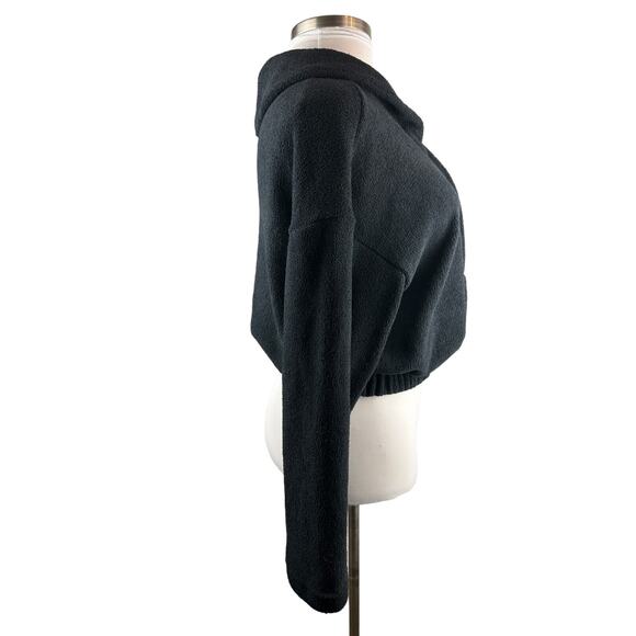 Free People x FP Beach Bino Pullover Button Crop Gathered Sweater Black Small - Picture 8 of 12